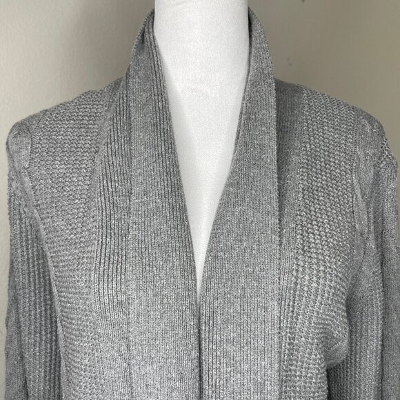 Adrienne Vittadini Grey Cable/Fisherman Knit Open Front Cardigan Cotton Cozy XL - Picture 2 of 7